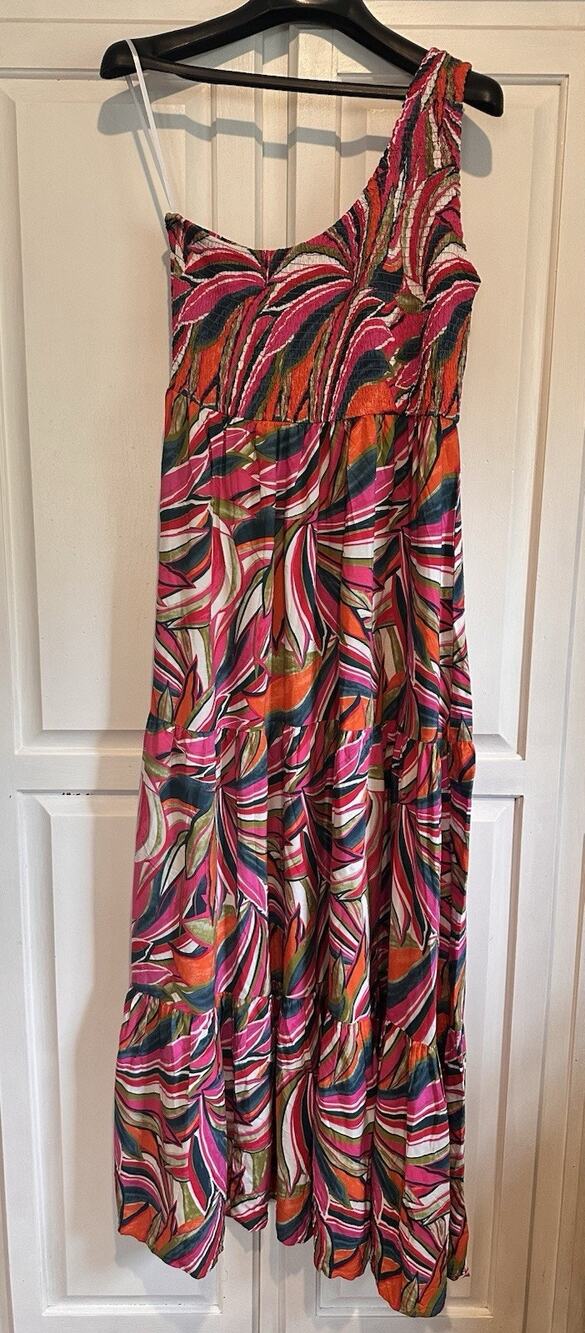 Abel The Label Anthropologie One Shoulder Kelissa Dress Size Large Maxi Resort